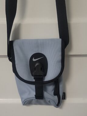 Y2K Nike Cordura Cross Body Light Blue Messenger Bag with Black Trim